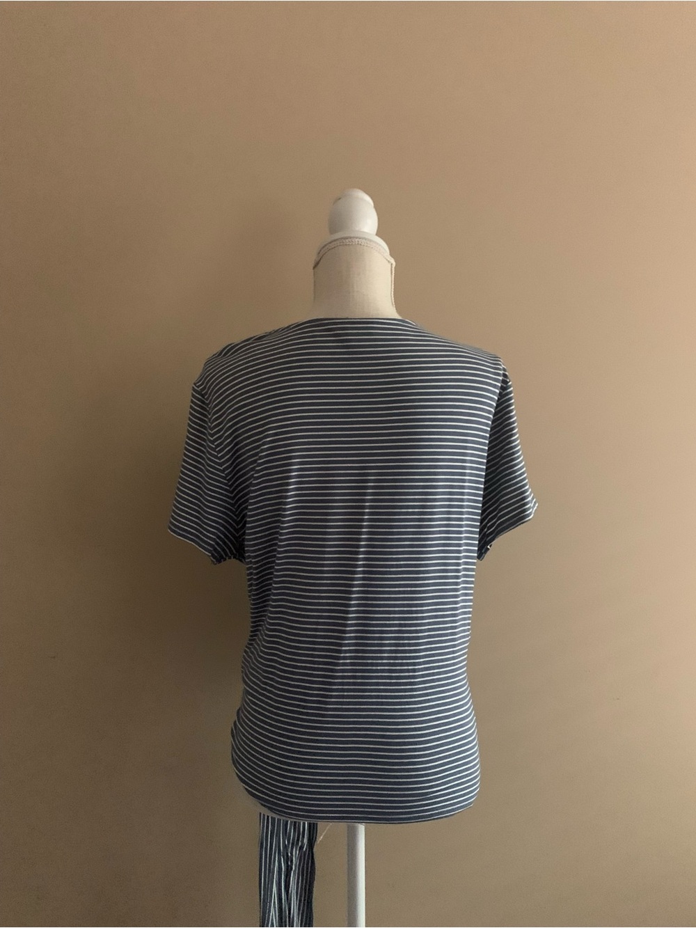 Vince Camuto Navy and White Striped Wrap Tie Blouse - Picture 3 of 10